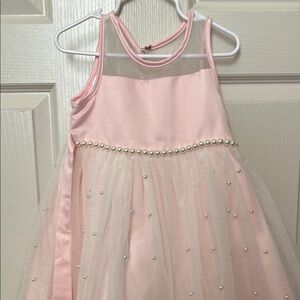 Pink Sleeveless Dress with Pearl Accents